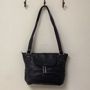 Stone Mountain Black Leather Shoulder Bag